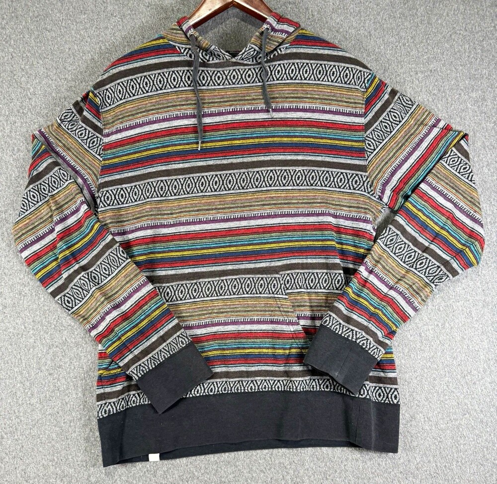Beautiful Giant Mens Medium Baja Hoodie Multicolor Striped Geometric Pullover
